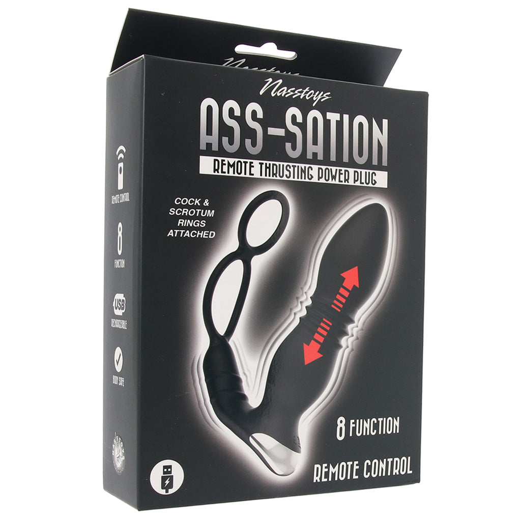 Ass-Sation Thrusting Power Plug with Dual Ring in Black Anal Sex Toys > Prostate Massagers - Tophatter Daily Deals