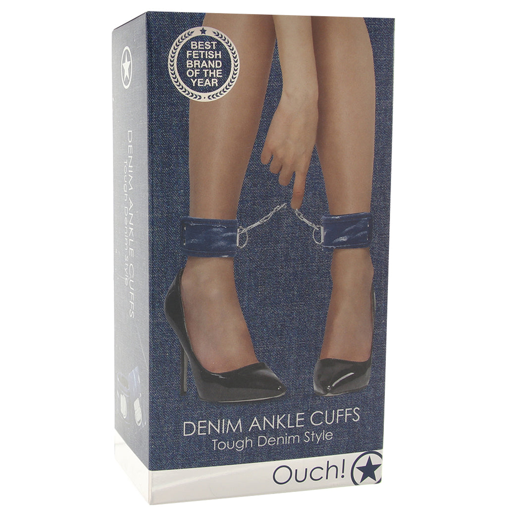 Ouch! Roughened Denim Ankle Cuffs in Blue Bondage and Fetish > Wrist and Ankle Cuffs - Tophatter Daily Deals