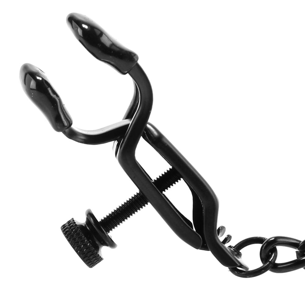Open Press Nipple Clamps with Black Link Chain - Tophatter's Adult Products Bondage and Fetish > Nipple Stimulators & Clamps - Tophatter Daily Deals