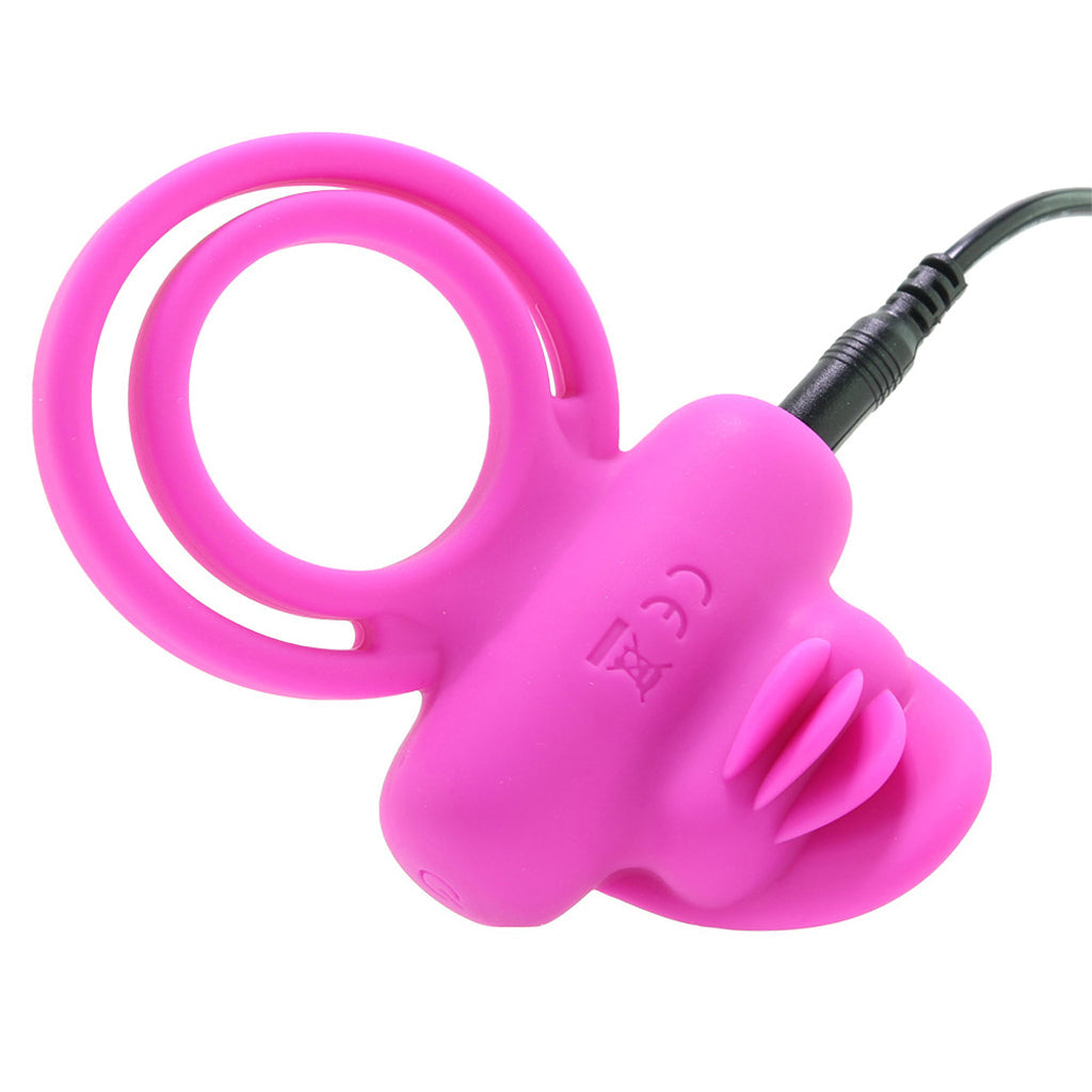 Dual Clit Flicker Vibrating Cock Ring in Pink Cock Rings - Tophatter Daily Deals