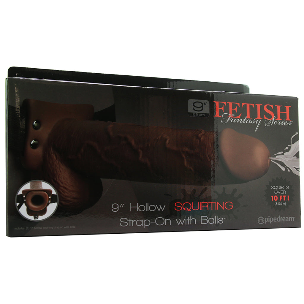 9 Inch Hollow Squirting Strap-On with Balls in Brown - Tophatter's Adult Products Dildo Sex Toys > Strap-On and Harnesses - Tophatter Daily Deals