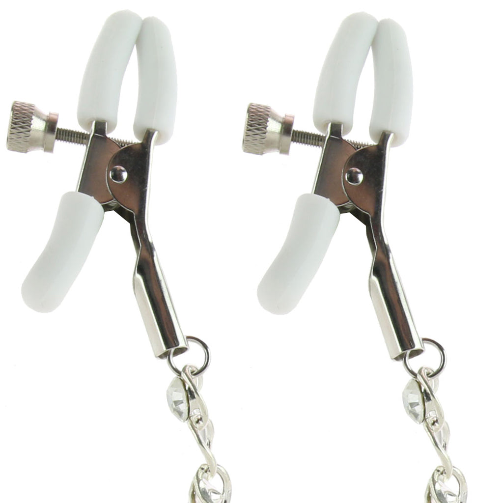 nipple play Crystal Chain Nipple Clamps in White - Tophatter's Adult Products Bondage and Fetish > Nipple Stimulators & Clamps - Tophatter Daily Deals