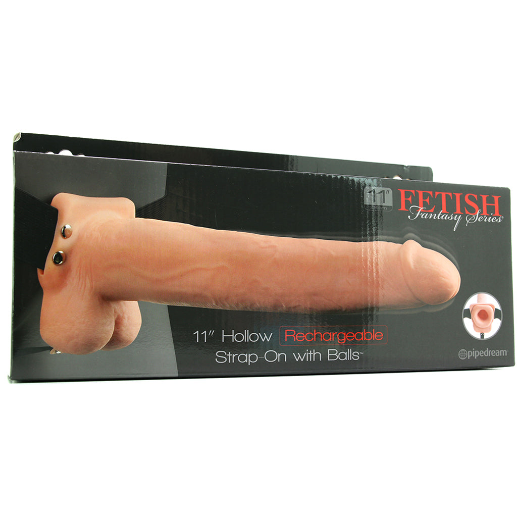 11 Inch Hollow Vibrating Strap-On with Balls in Vanilla Dildo Sex Toys > Strap-On and Harnesses - Tophatter Daily Deals