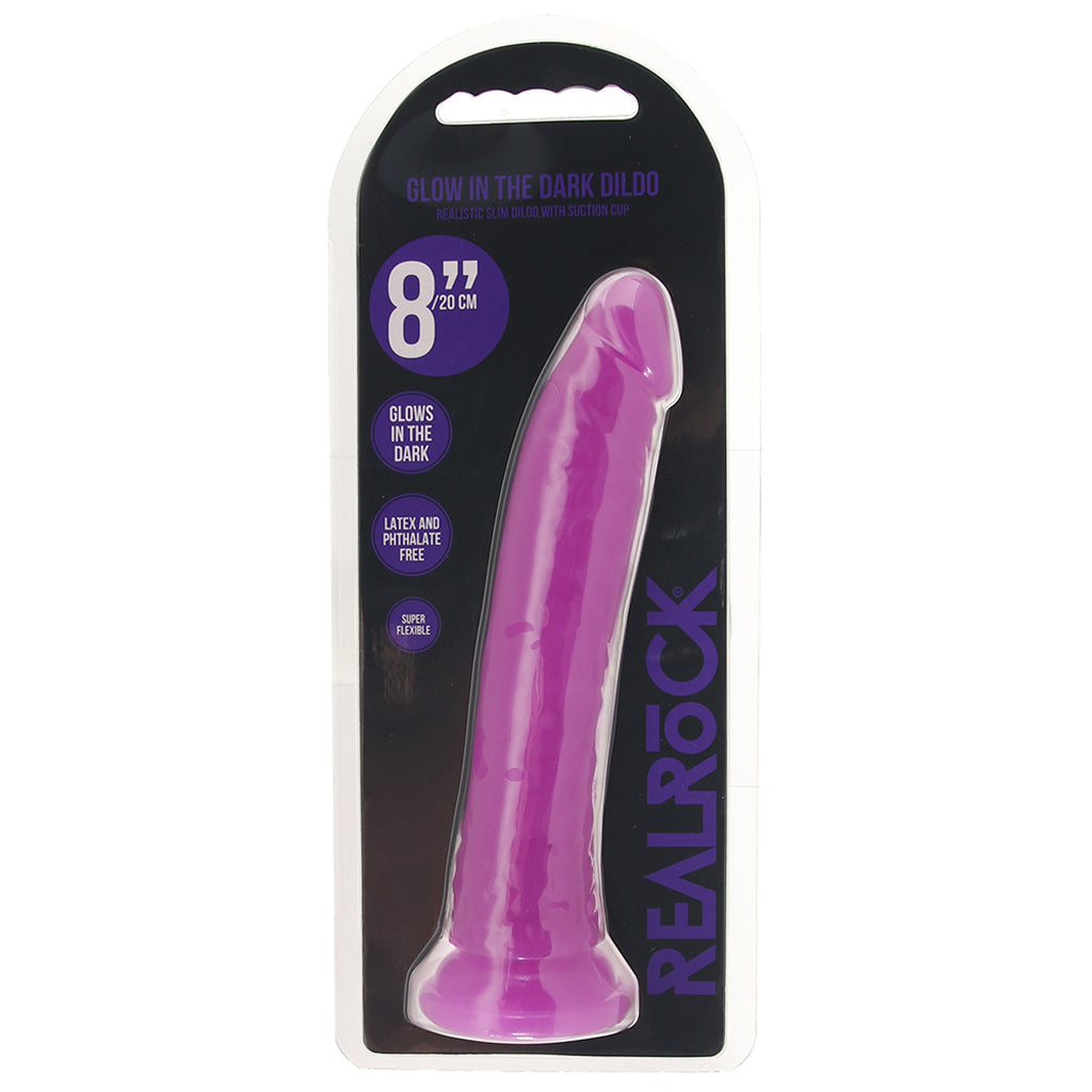 RealRock Glow In The Dark 8 Inch Slim Dildo in Purple - Tophatter's Adult Products Dildo Sex Toys > Realistic Dildos - Tophatter Daily Deals