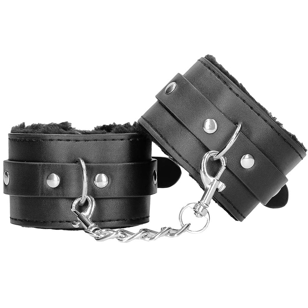 Black & White Plush Wrist Cuffs - Tophatter's Adult Products Bondage and Fetish > Wrist and Ankle Cuffs - Tophatter Daily Deals
