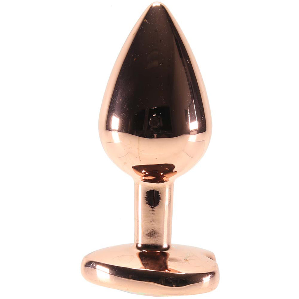 Small Aluminum Plug with Clear Heart Gem in Rose Gold - Tophatter's Adult Products Anal Sex Toys > Butt Plugs - Tophatter Daily Deals