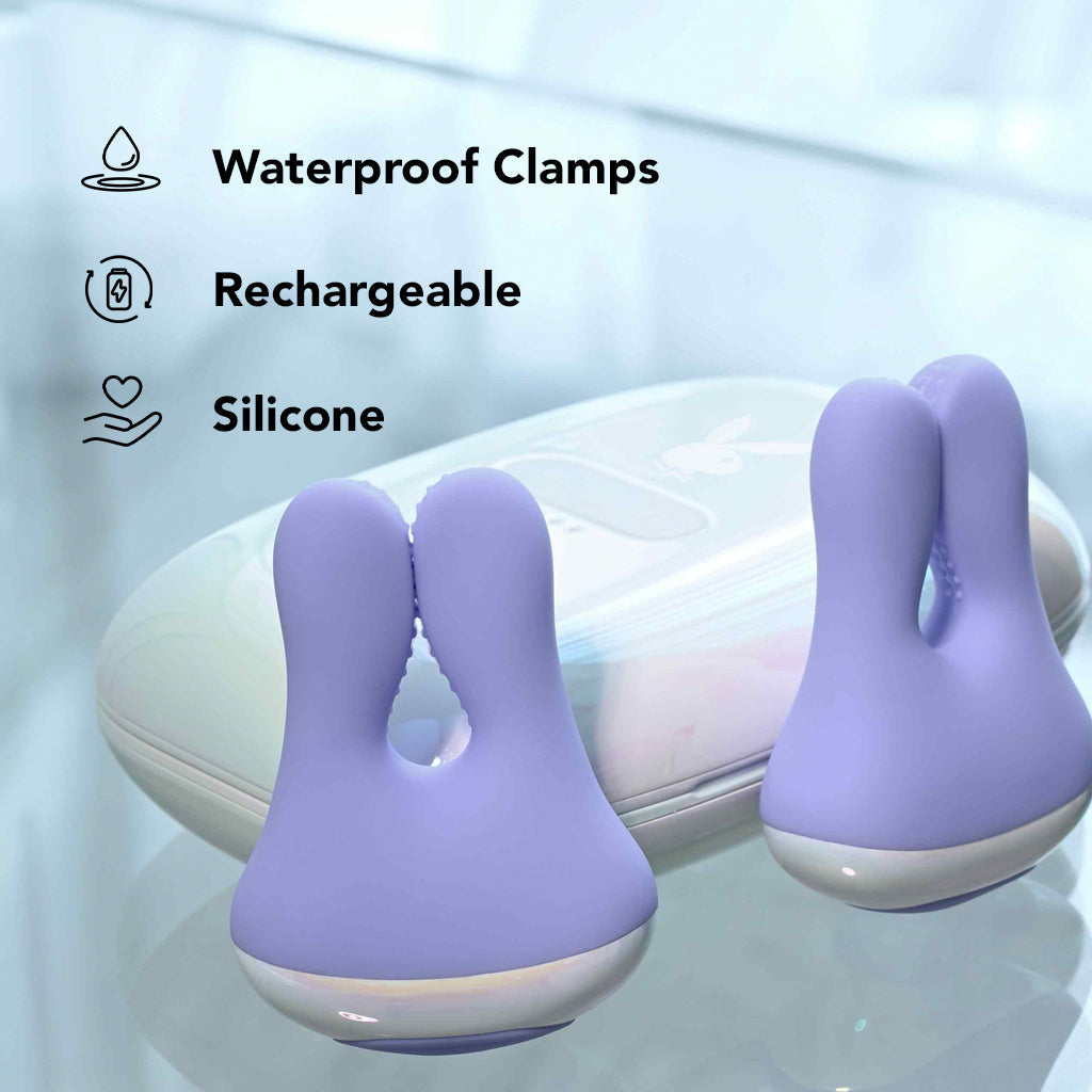 Playboy In a Pinch Vibrating Clamps with Recharge Case - Tophatter's Adult Sex Toys Online Bondage and Fetish > Nipple Stimulators & Clamps - Tophatter Daily Deals