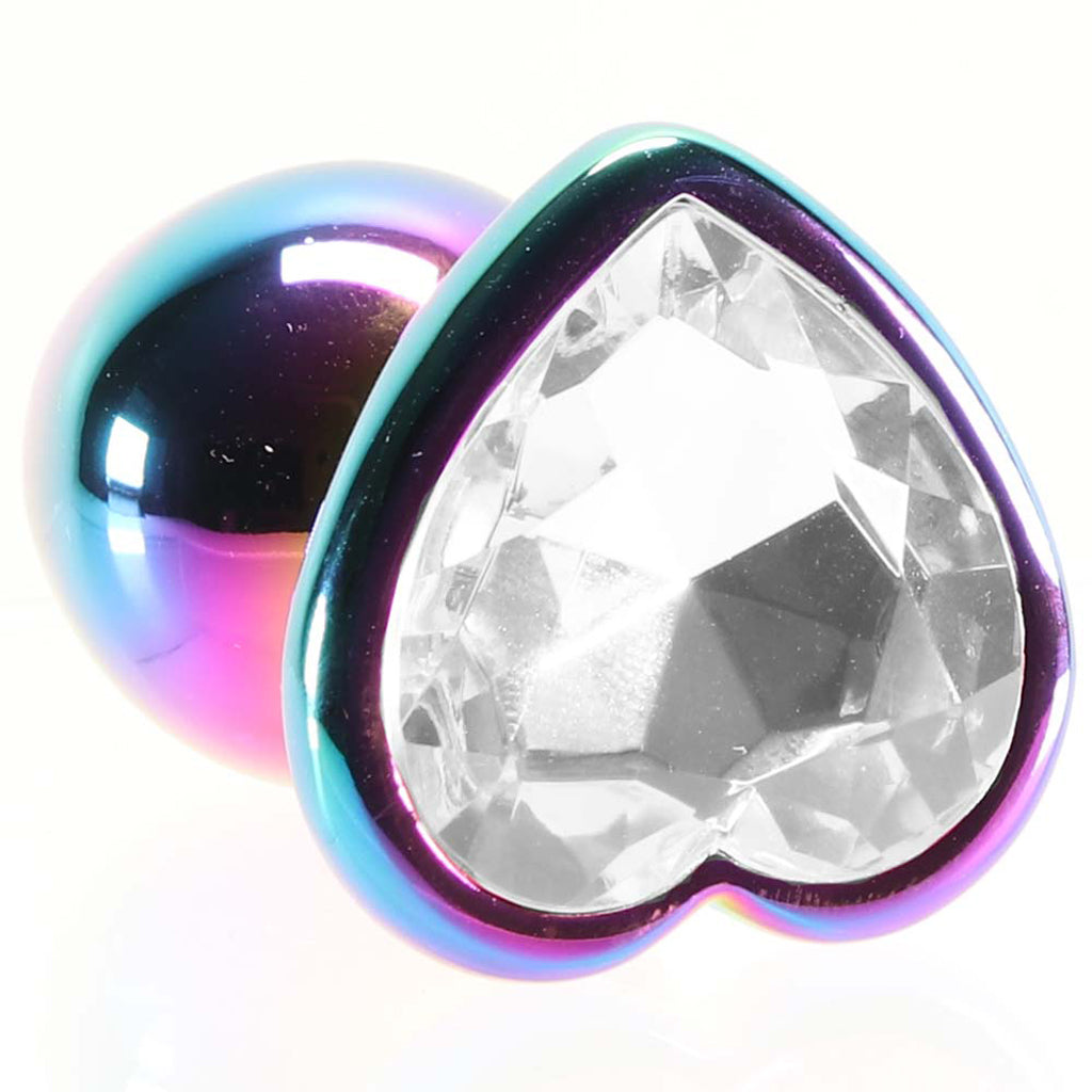 Small Aluminum Plug with Clear Heart Gem in Multicolor - Tophatter's Adult Products Anal Sex Toys > Butt Plugs - Tophatter Daily Deals