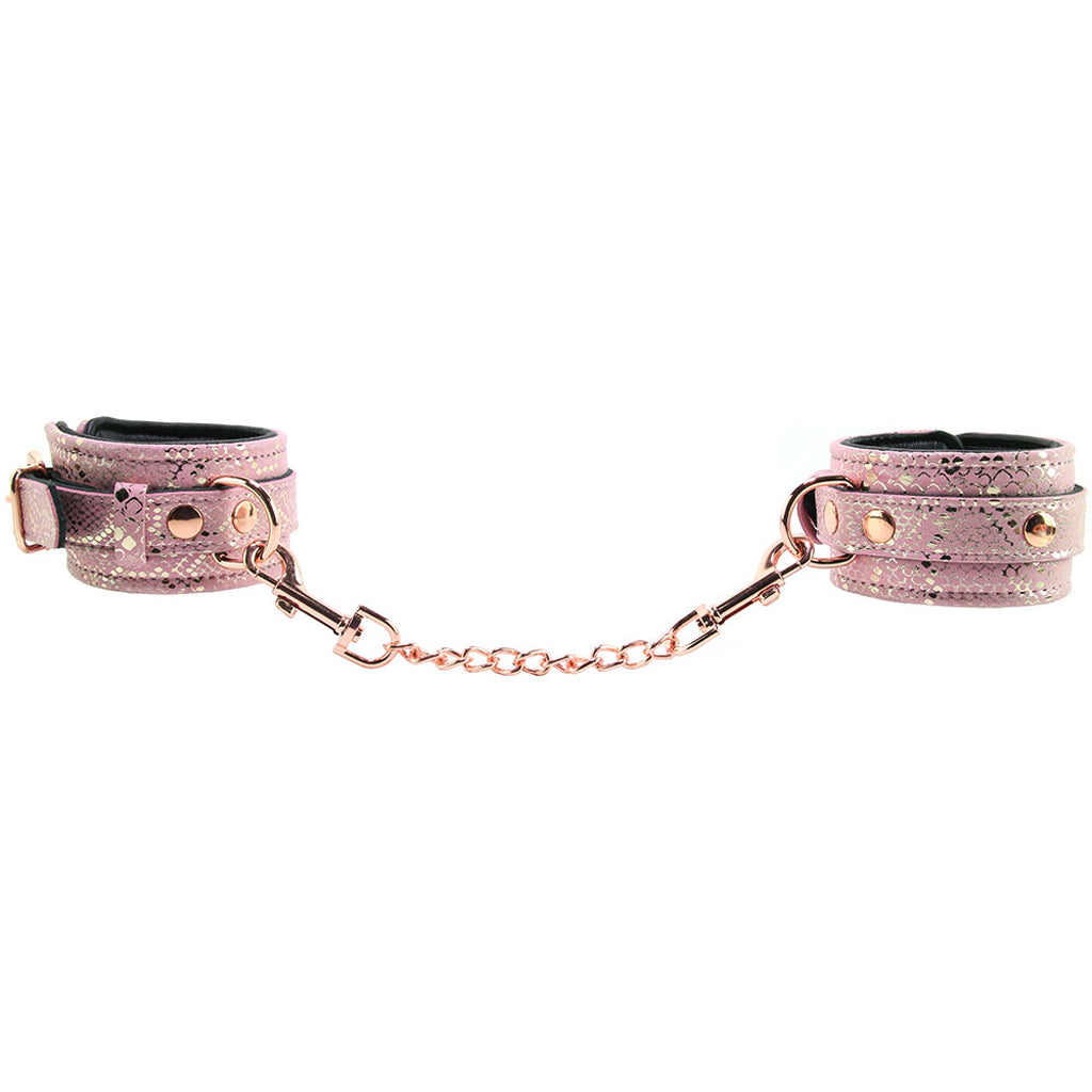 Locking Leather Wrist Restraint Cuffs in Pink Snake Print - Tophatter's Adult Products Bondage and Fetish > Wrist and Ankle Cuffs - Tophatter Daily Deals