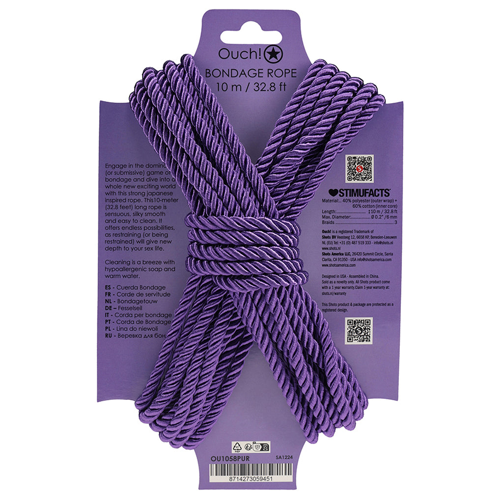 Ouch! 32.8'/10m Bondage Rope in Purple - Tophatter's Adult Sex Toys Online Bondage and Fetish > Restraints - Tophatter Daily Deals