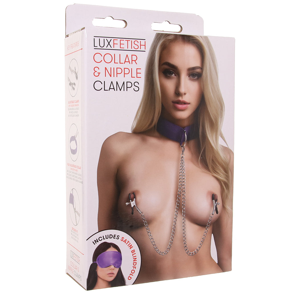 Collar & Nipple Clamp Set in Purple Bondage and Fetish > Nipple Stimulators & Clamps - Tophatter Daily Deals