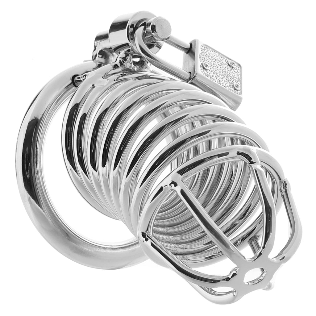 Blue Line Deluxe Steel Chastity Cage in Silver Bondage and Fetish > Cock and Ball Devices - Tophatter Daily Deals