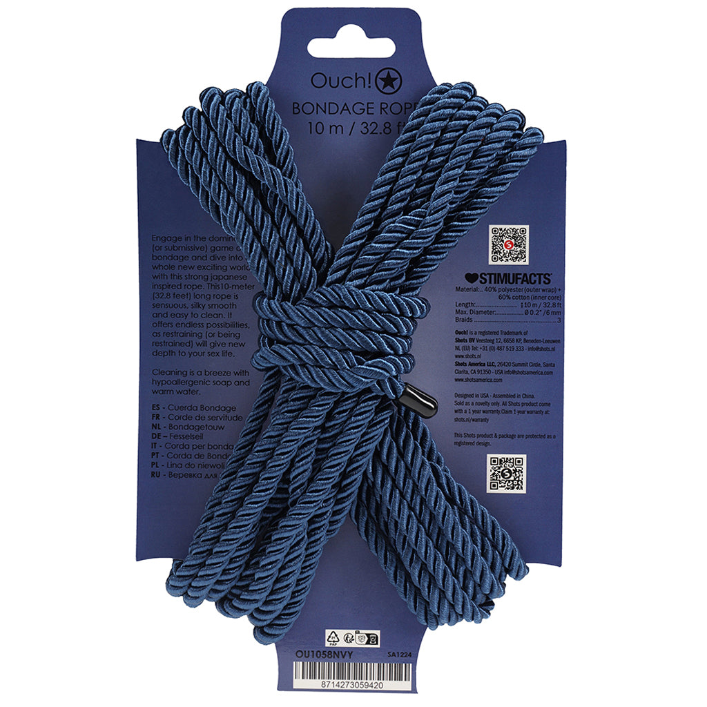 Ouch! 32.8'/10m Bondage Rope in Navy Blue - Tophatter's Adult Sex Toys Online Bondage and Fetish > Restraints - Tophatter Daily Deals