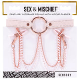 S&M Peaches 'n CreaMe Collar with Nipple Clamps - Tophatter's Adult Products Bondage and Fetish > Nipple Stimulators & Clamps - Tophatter Daily Deals