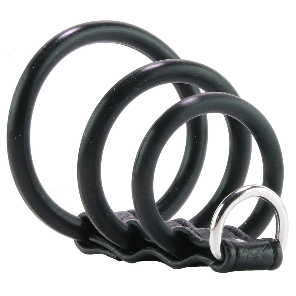 Blue Line 3 Ring Silicone Gates of Hell with Leash Lead - Tophatter's Adult Sex Toys Online Bondage and Fetish > Cock and Ball Devices - Tophatter Daily Deals