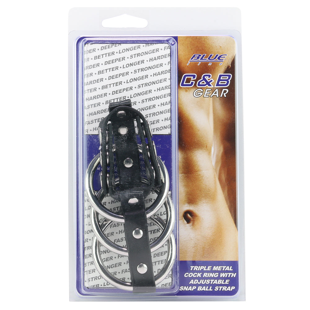 Blue Line Triple Metal C-Ring with Adjustable Ball Strap - Tophatter's Adult Sex Toys Online Bondage and Fetish > Cock and Ball Devices - Tophatter Daily Deals