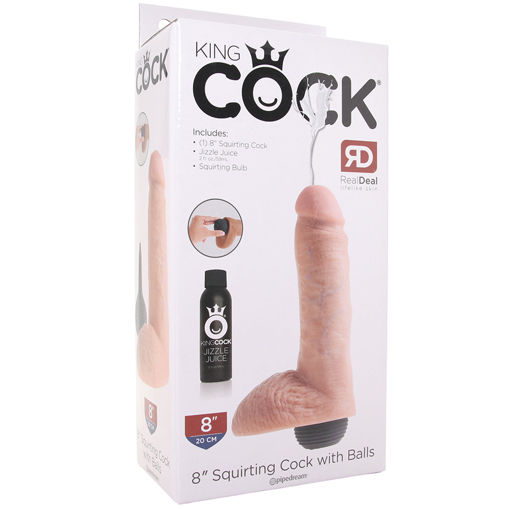 King Cock 8 Inch Squirting Cock with Balls in Flesh - Tophatter's Adult Products Dildo Sex Toys > Realistic Dildos - Tophatter Daily Deals