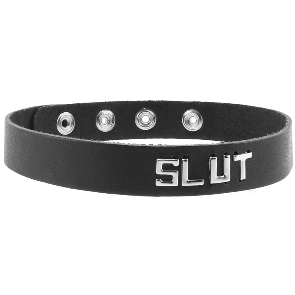 Slut Leather Word Band Collar - Tophatter's Adult Products Bondage and Fetish > Leashes and Collars - Tophatter Daily Deals