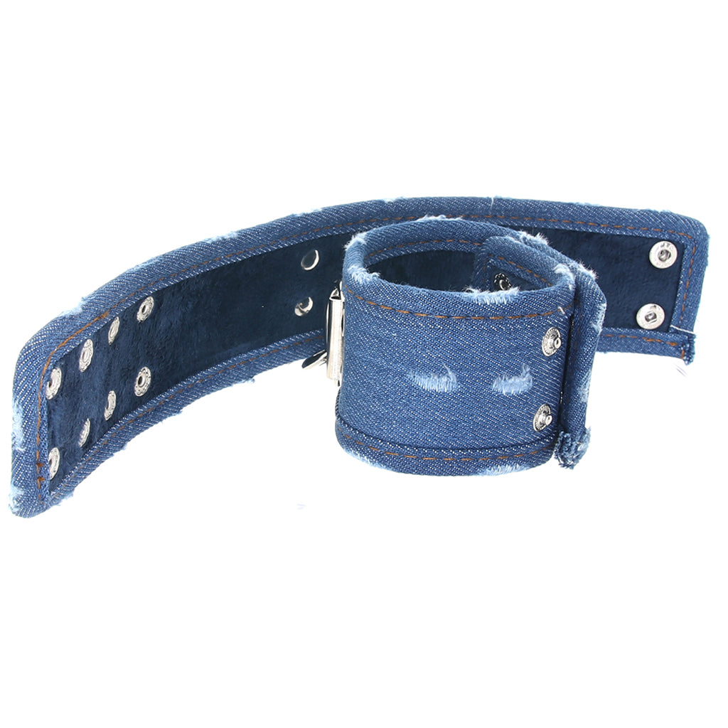 Ouch! Roughened Denim Ankle Cuffs in Blue Bondage and Fetish > Wrist and Ankle Cuffs - Tophatter Daily Deals