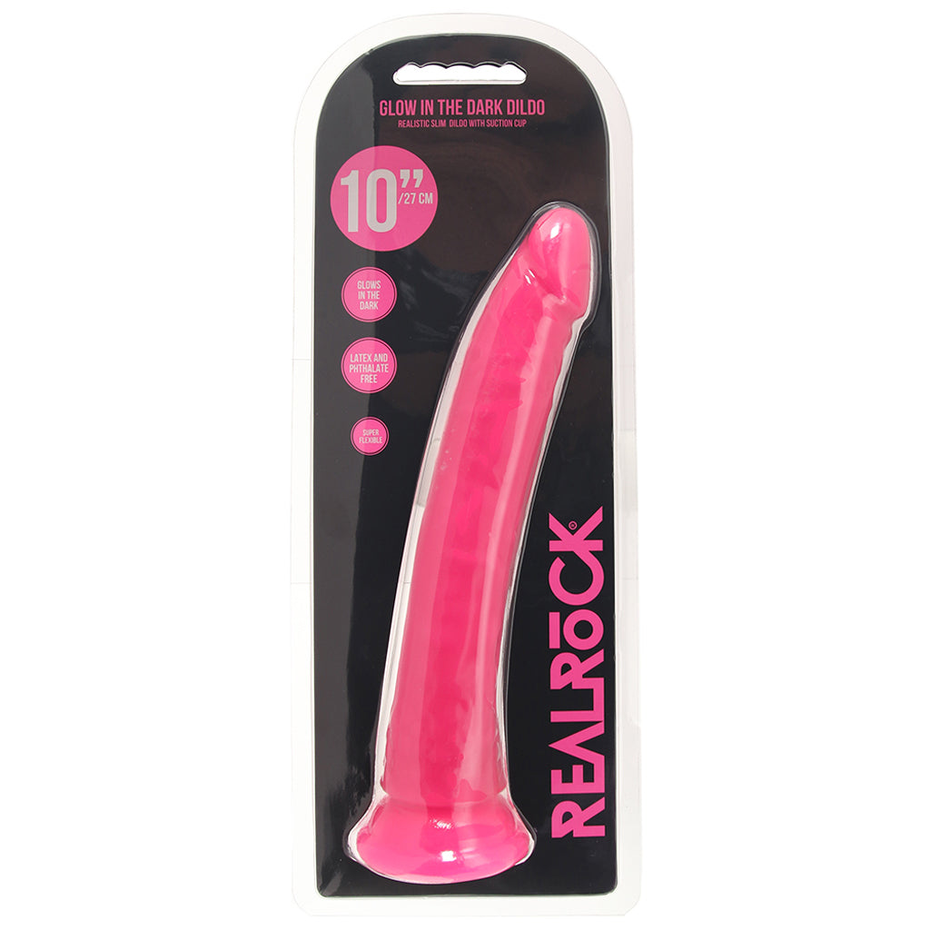 RealRock Glow In The Dark 10 Inch Slim Dildo in Pink Dildo Sex Toys > Realistic Dildos - Tophatter Daily Deals