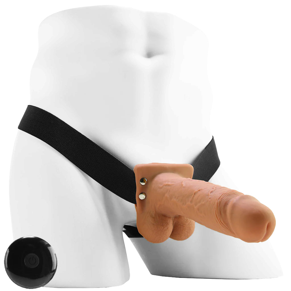 7 Inch Hollow Vibrating Strap-On with Remote in Tan - Tophatter's Adult Products Dildo Sex Toys > Strap-On and Harnesses - Tophatter Daily Deals