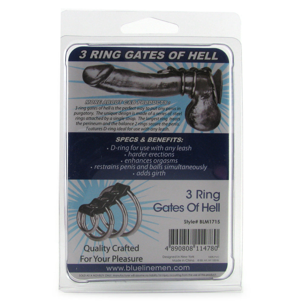 Blue Line 3 Ring Gates of Hell Cock & Ball Cage with D-Ring - Tophatter's Adult Sex Toys Online Cock Rings - Tophatter Daily Deals