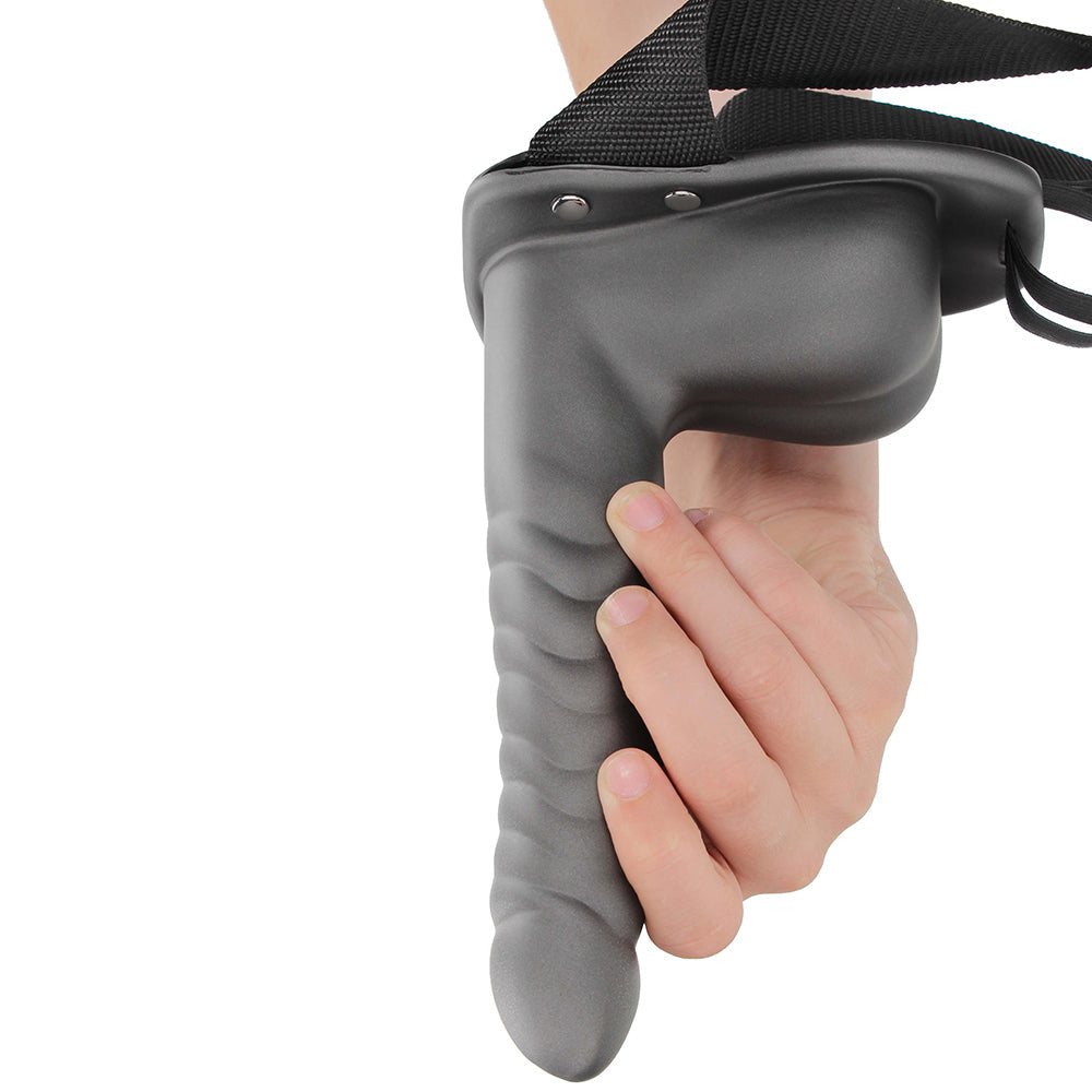 Ouch! Ribbed 8 Inch Hollow Ballsy Strap-On in Gunmetal Dildo Sex Toys > Strap-On and Harnesses - Tophatter Daily Deals