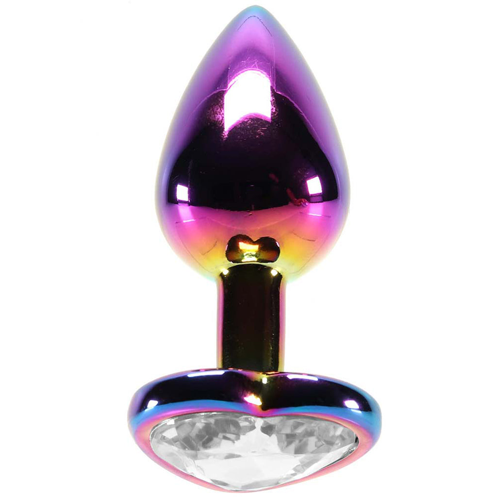 Small Aluminum Plug with Clear Heart Gem in Multicolor - Tophatter's Adult Products Anal Sex Toys > Butt Plugs - Tophatter Daily Deals