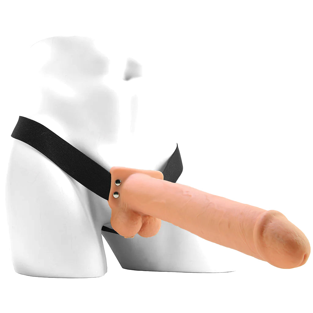 11 Inch Hollow Vibrating Strap-On with Balls in Vanilla Dildo Sex Toys > Strap-On and Harnesses - Tophatter Daily Deals
