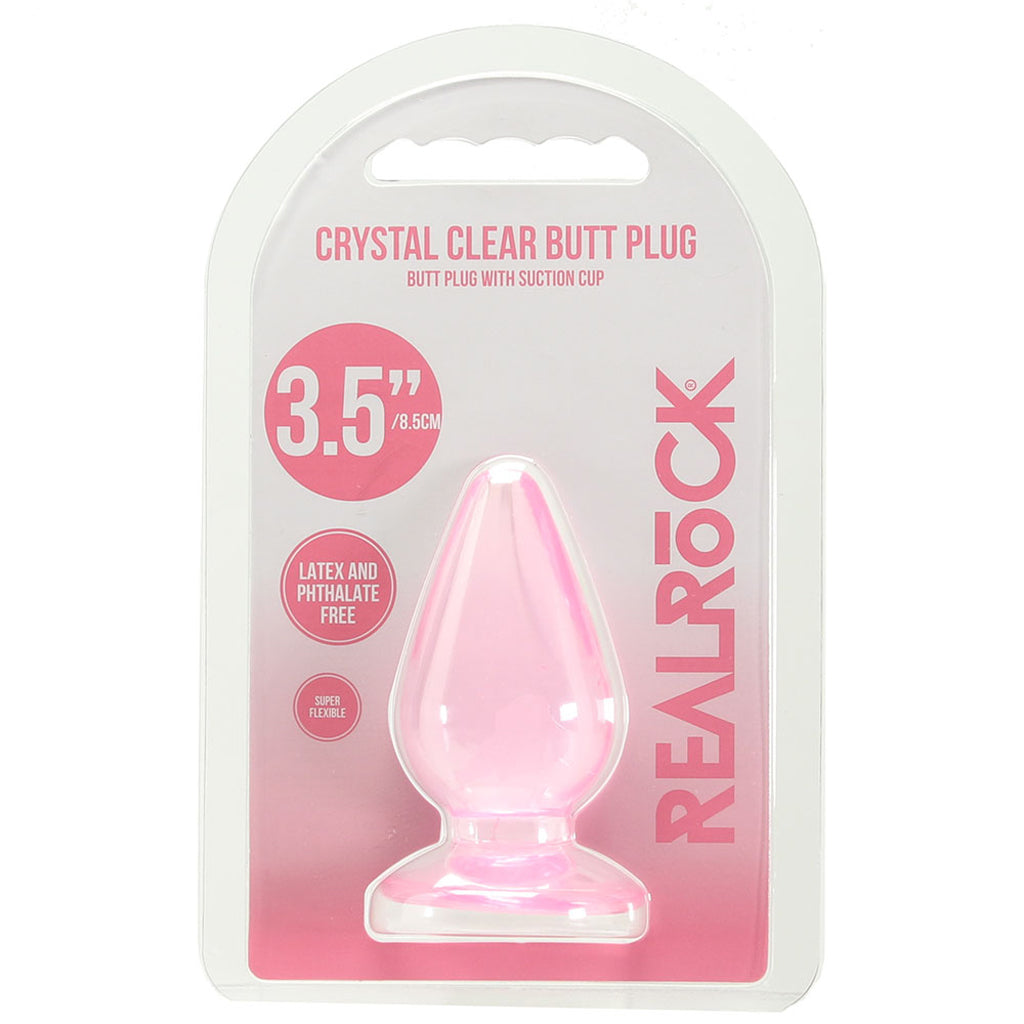 RealRock Crystal Clear Jelly 3.5 Inch Butt Plug in Pink Anal Sex Toys > Butt Plugs - Tophatter Daily Deals