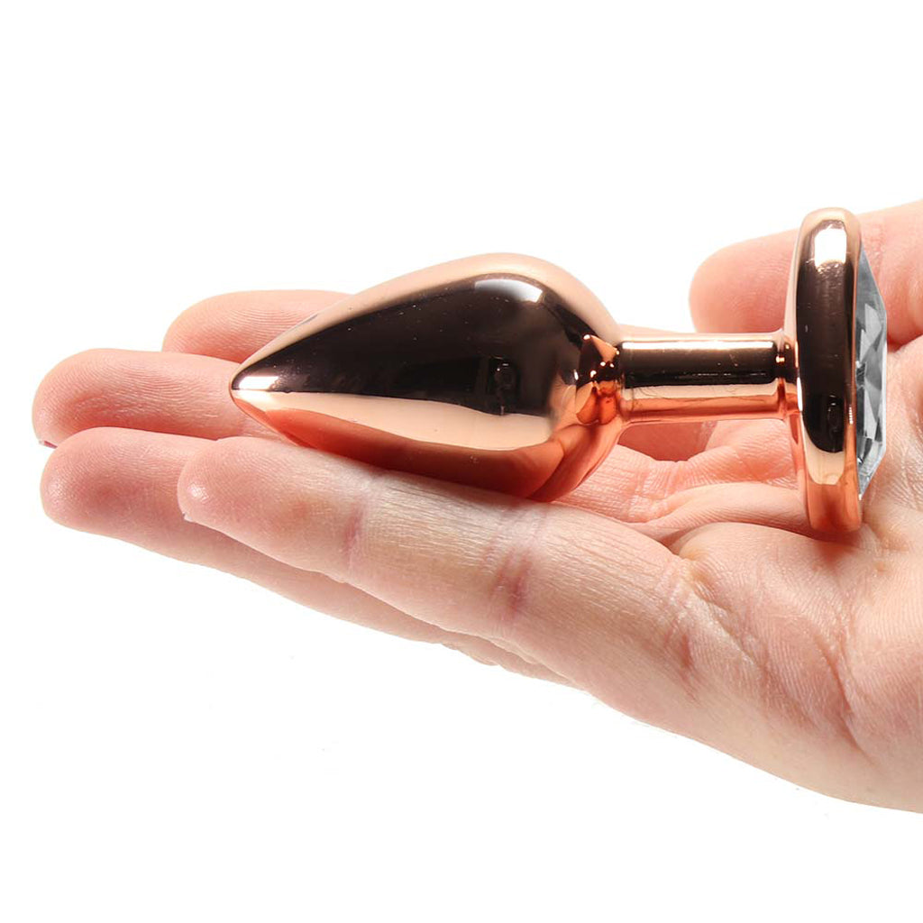 Small Aluminum Plug with Clear Heart Gem in Rose Gold Anal Sex Toys > Butt Plugs - Tophatter Daily Deals