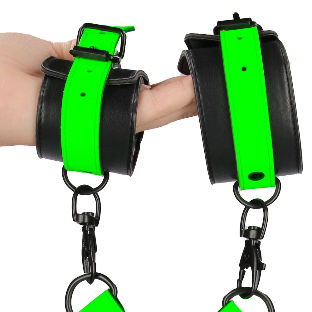 Ouch! Glow In The Dark Hand & Ankle Cuffs with Hogtie Bondage and Fetish > Wrist and Ankle Cuffs - Tophatter Daily Deals