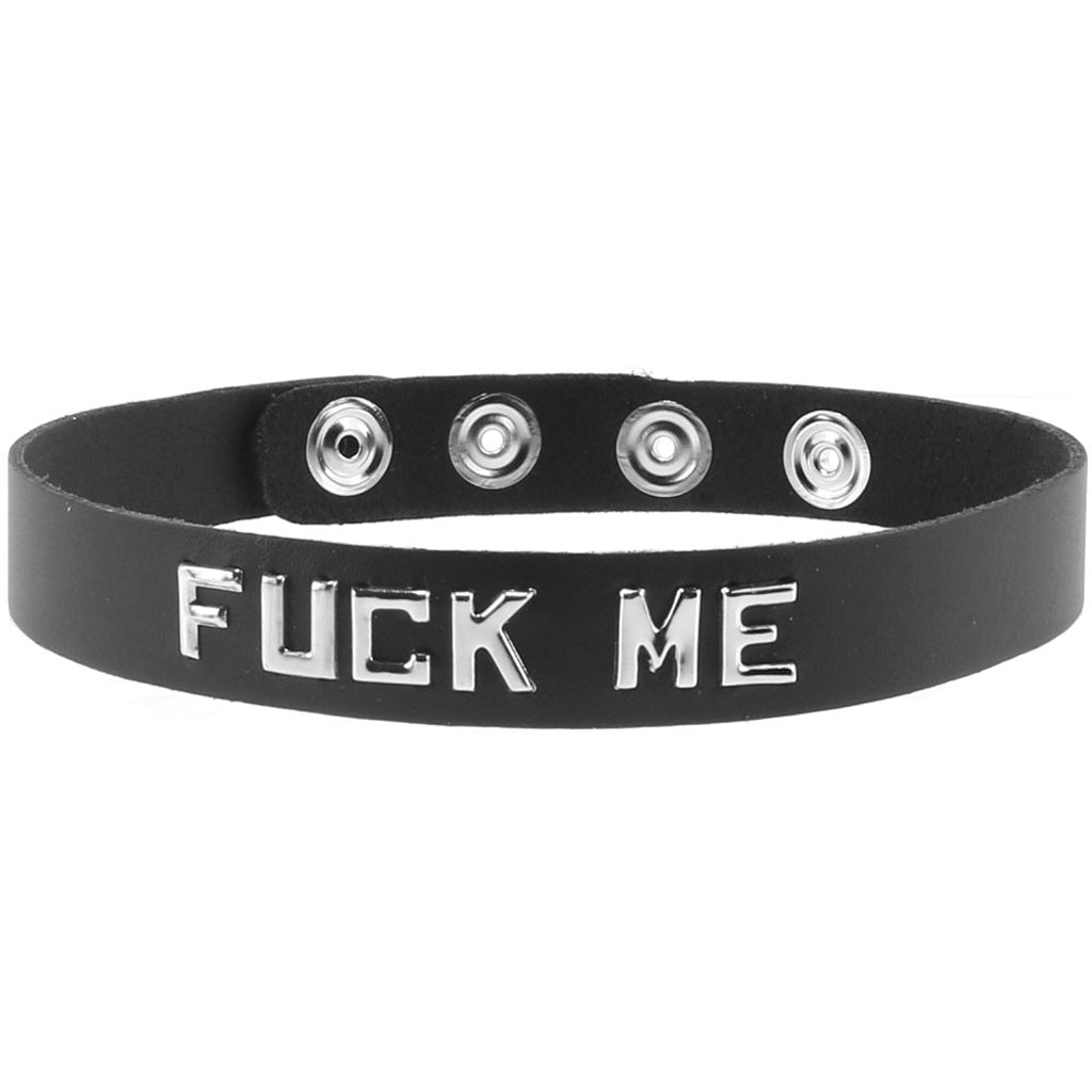 F**k Me Leather Word Band Collar Bondage and Fetish > Leashes and Collars - Tophatter Daily Deals