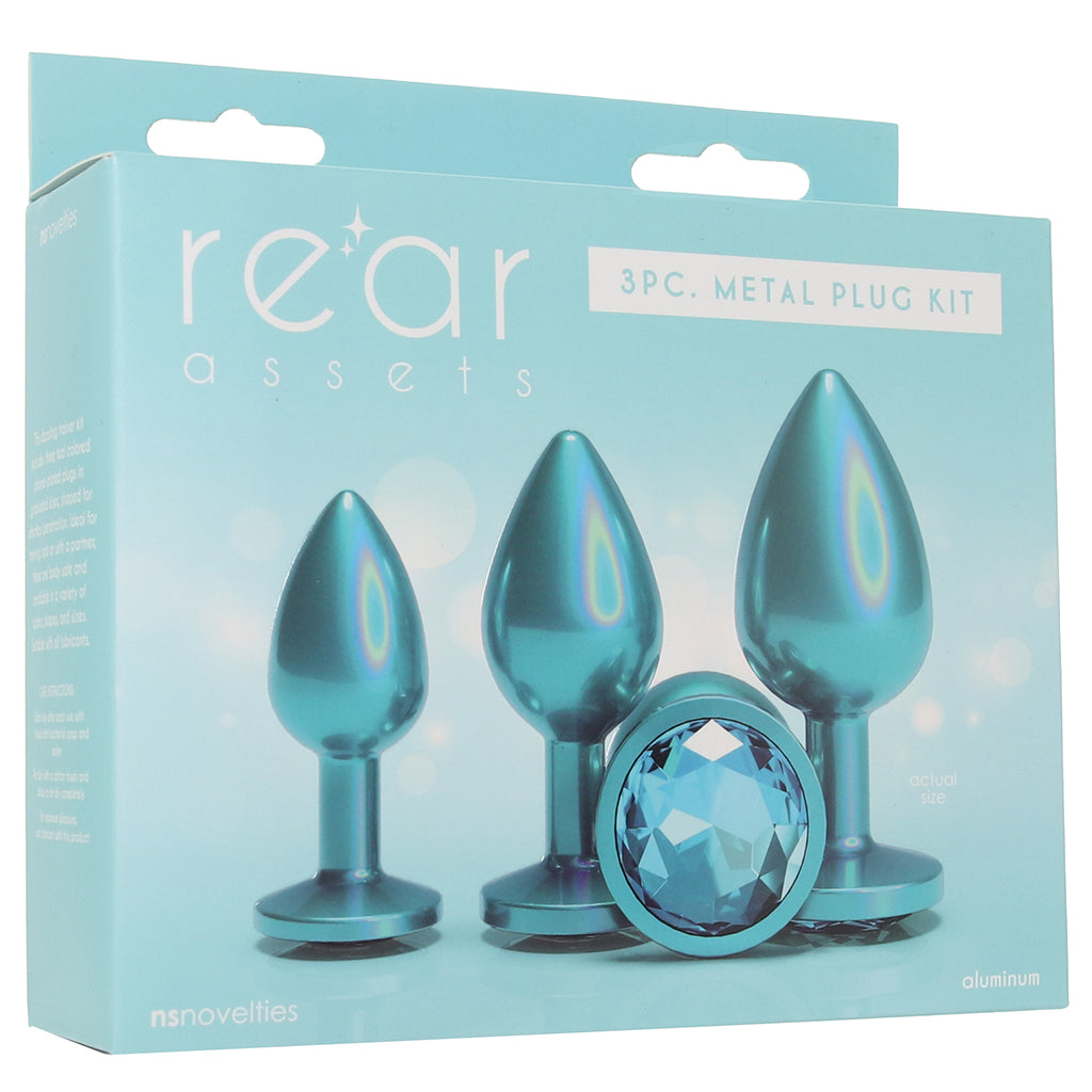 Rear Assets 3 Piece Metal Butt Plug Kit in Teal Anal Sex Toys > Butt Plugs - Tophatter Daily Deals