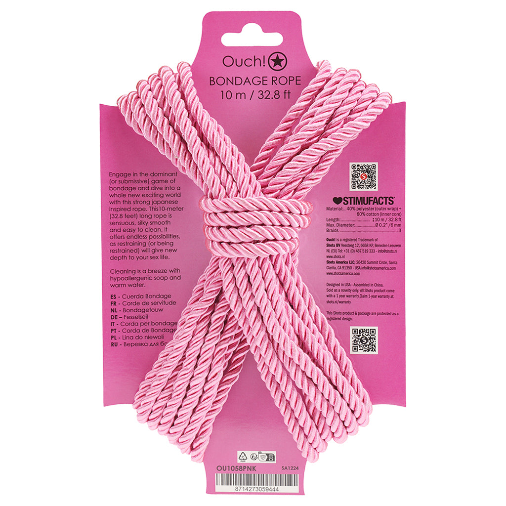 Ouch! 32.8'/10m Bondage Rope in Pink - Tophatter's Adult Sex Toys Online Bondage and Fetish > Restraints - Tophatter Daily Deals