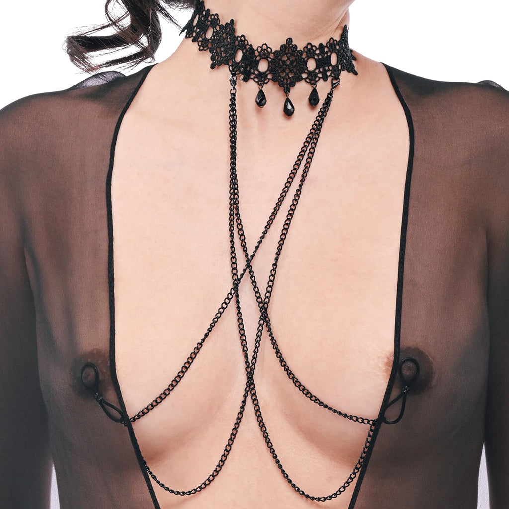 Sex & Mischief Lace Collar with Nipple Ties Bondage and Fetish > Tools & Accessories - Tophatter Daily Deals