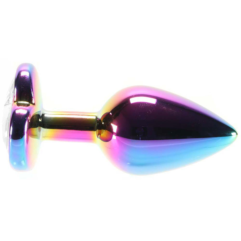 Small Aluminum Plug with Clear Heart Gem in Multicolor - Tophatter's Adult Products Anal Sex Toys > Butt Plugs - Tophatter Daily Deals