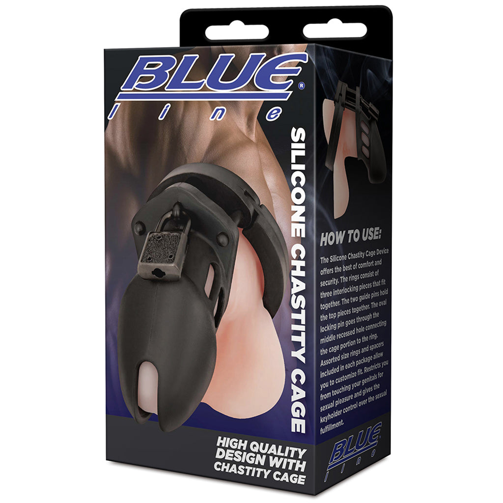 Blue Line Silicone Chastity Cage in Black Bondage and Fetish > Cock and Ball Devices - Tophatter Daily Deals
