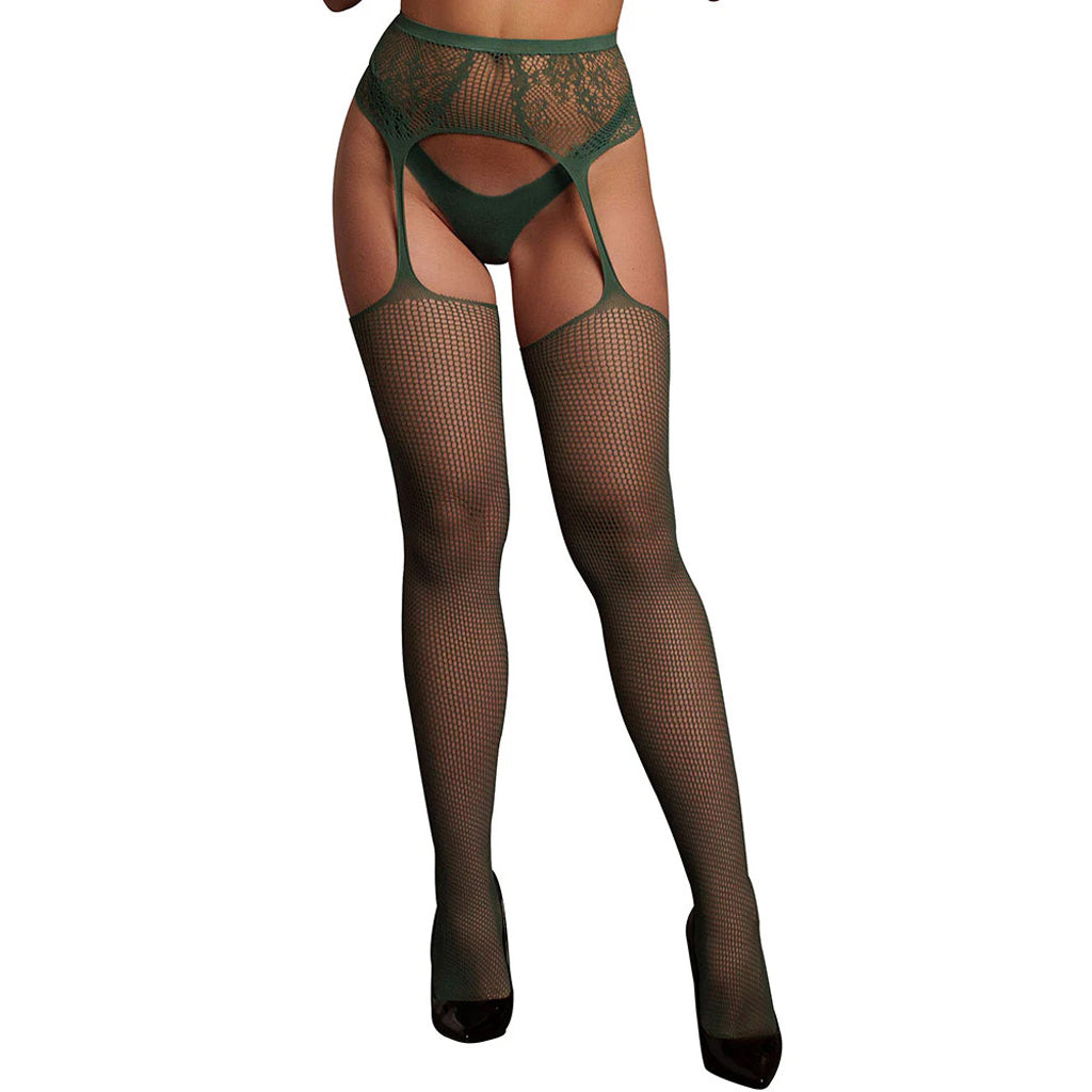 Le Désir Green Fishnet & Lace Garter Belt Combo - Tophatter's Adult Products Lingerie > Lingerie - Tophatter Daily Deals