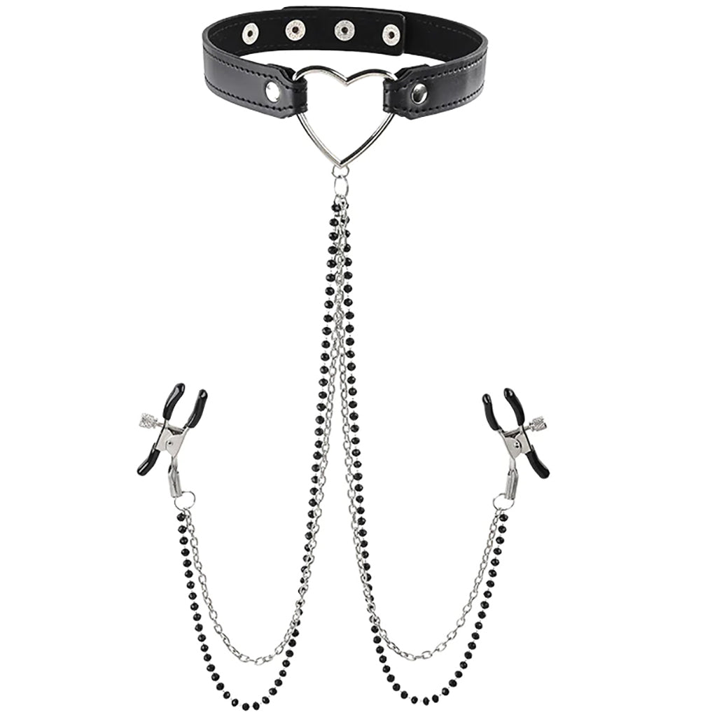 Sex & Mischief Amor Collar with Nipple Clamps - Tophatter's Adult Products Bondage and Fetish > Leashes and Collars - Tophatter Daily Deals