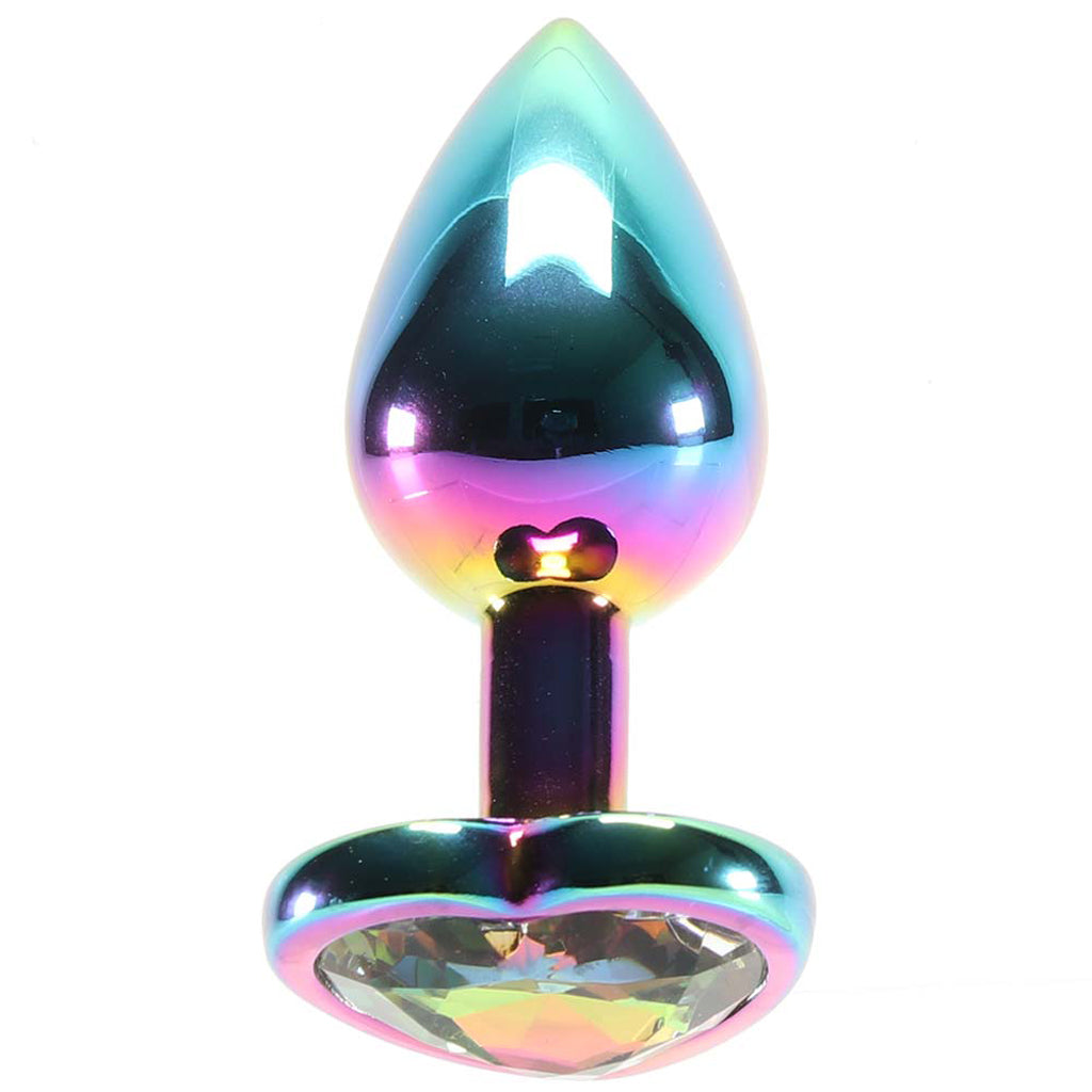 Small Aluminum Plug with Rainbow Heart Gem in Multicolor - Tophatter's Adult Products Anal Sex Toys > Butt Plugs - Tophatter Daily Deals