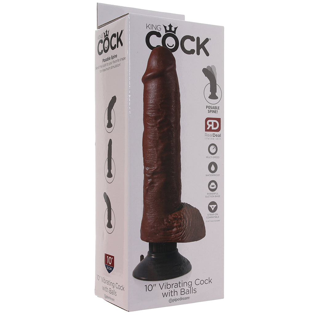King Cock 10 Inch Vibrating Dildo with Balls in Brown Vibrators > Realistic Vibrator Dildos - Tophatter Daily Deals