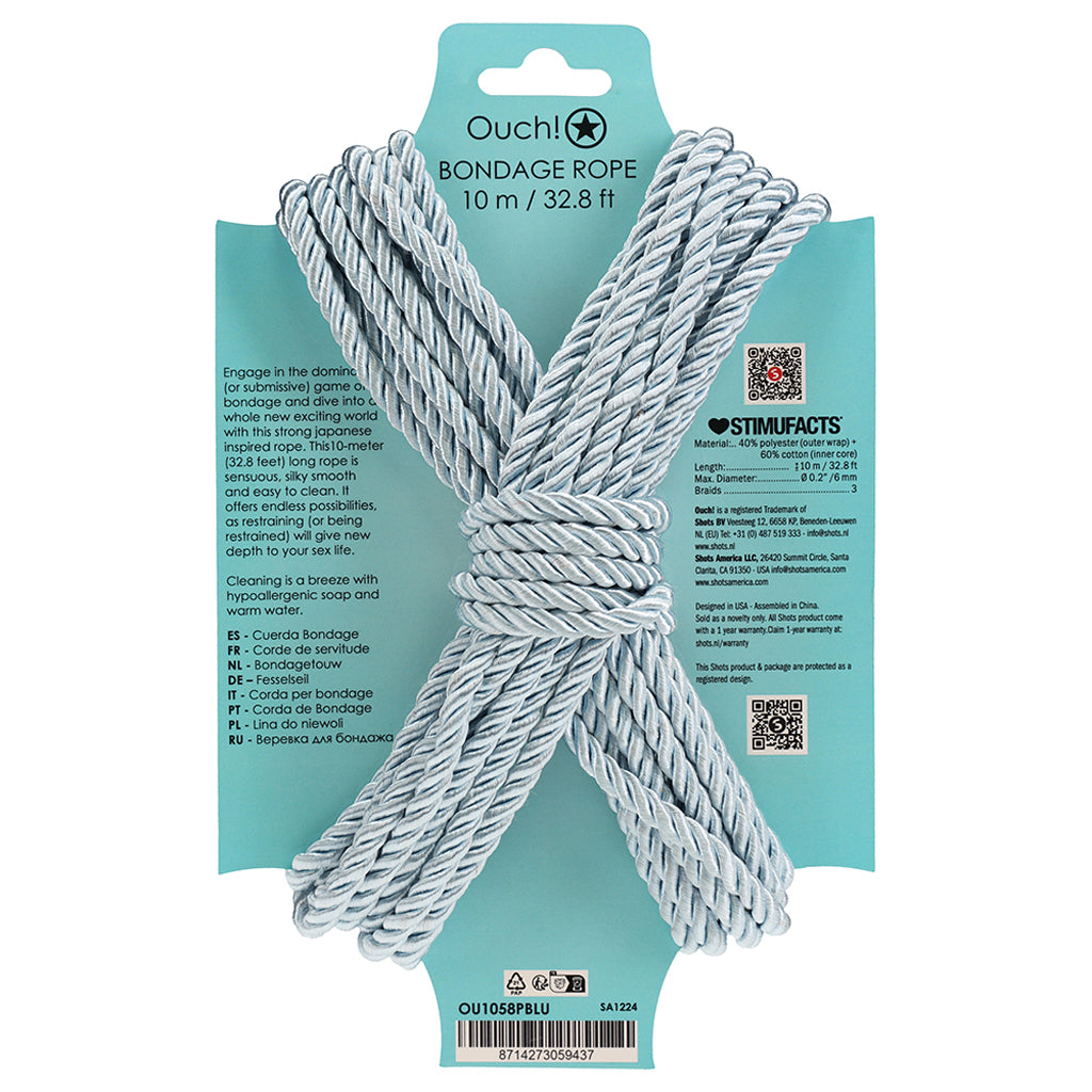 Ouch! 32.8'/10m Bondage Rope in Powder Blue - Tophatter's Adult Sex Toys Online Bondage and Fetish > Restraints - Tophatter Daily Deals