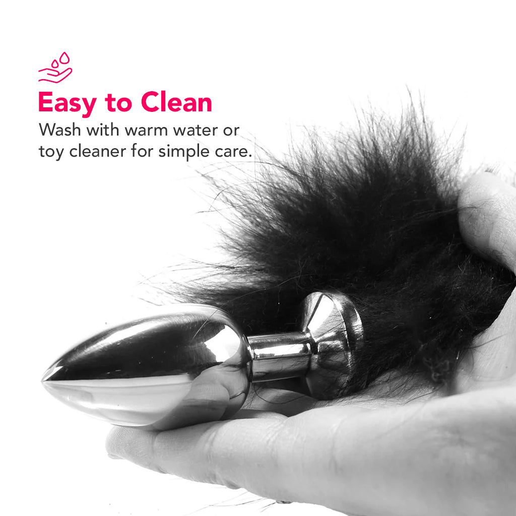 Stainless Steel Butt Plug with Fur Tail Anal Sex Toys > Butt Plugs - Tophatter Daily Deals