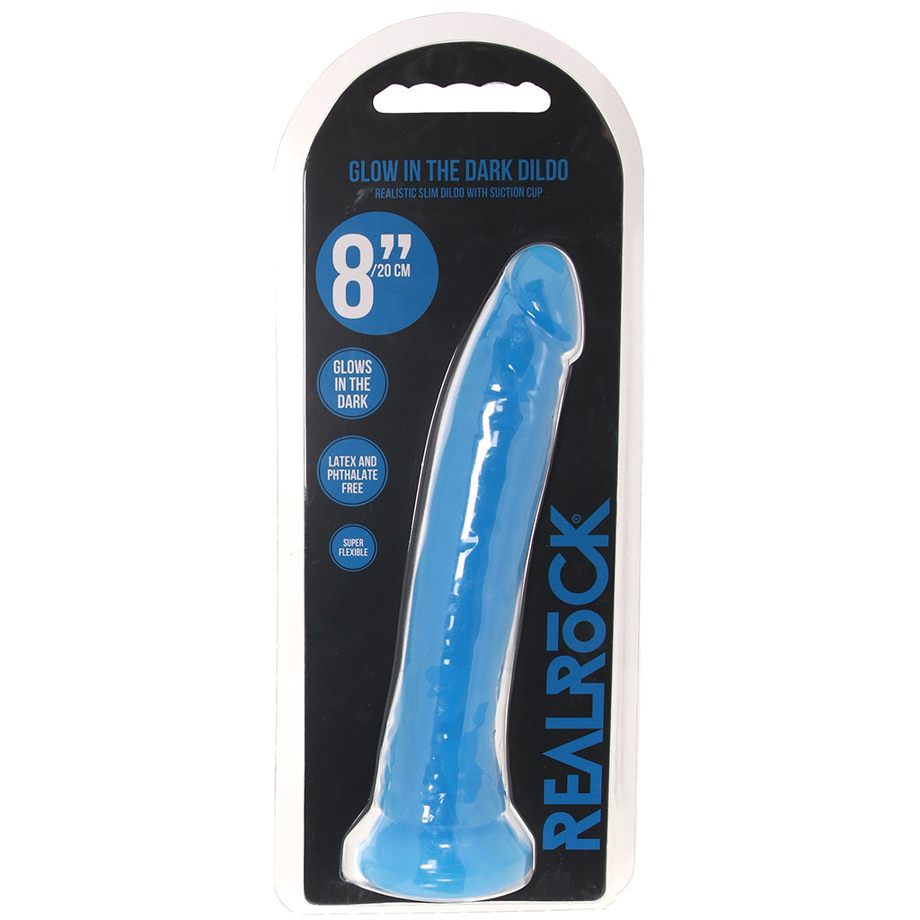 RealRock 8 Inch Glow-in-the-Dark Slim Dildo in Blue Dildo Sex Toys > Realistic Dildos - Tophatter Daily Deals