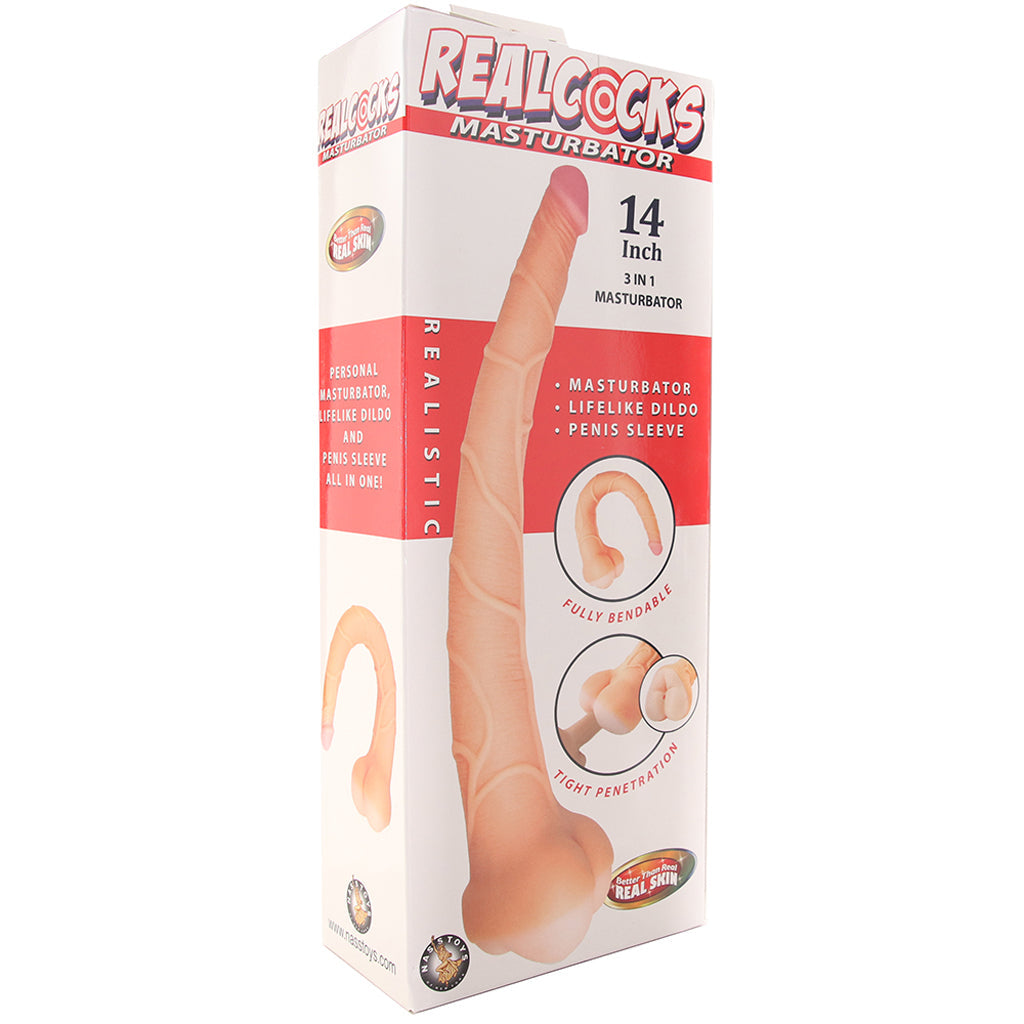 Real Cocks 14 Inch Masturbator and Dildo in White Dildo Sex Toys > Realistic Dildos - Tophatter Daily Deals