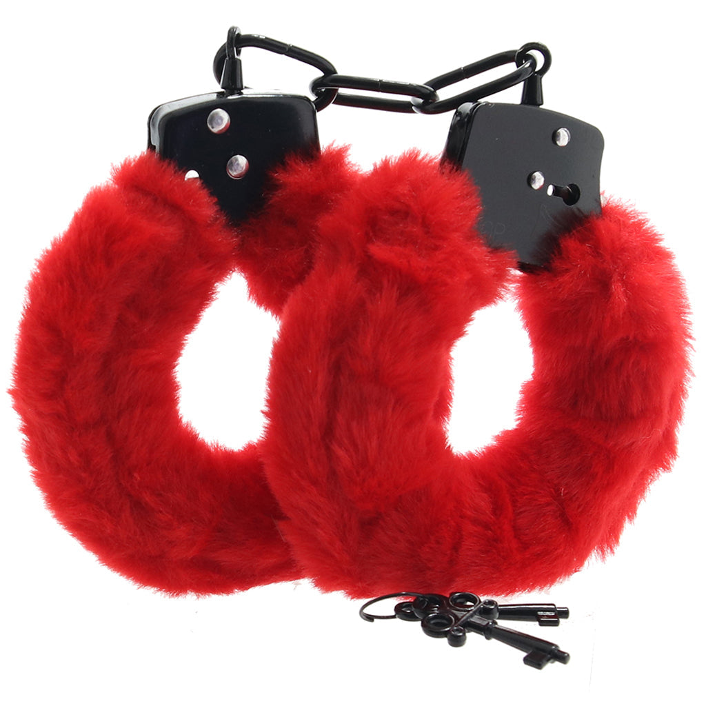 Master Series Cuffed in Fur Wrist Cuffs in Red - Tophatter's Adult Products Bondage and Fetish > Wrist and Ankle Cuffs - Tophatter Daily Deals
