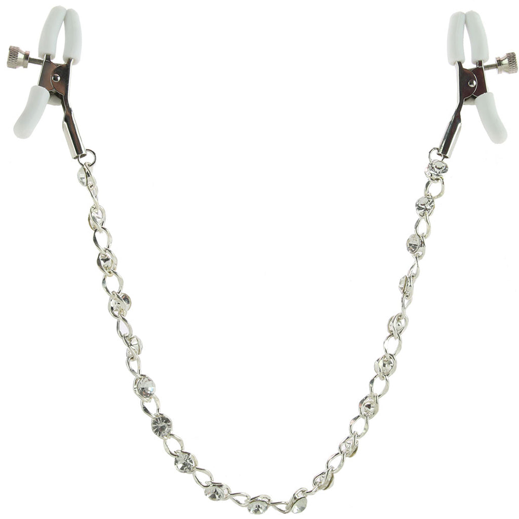 nipple play Crystal Chain Nipple Clamps in White - Tophatter's Adult Products Bondage and Fetish > Nipple Stimulators & Clamps - Tophatter Daily Deals