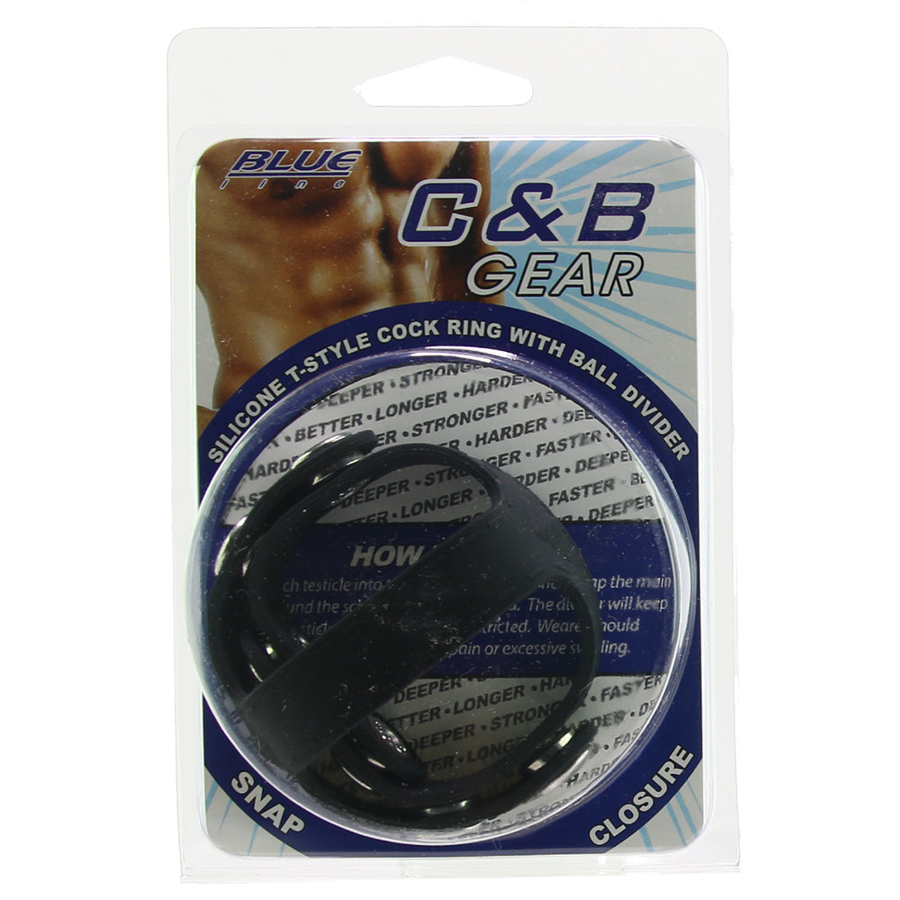 Blue Line Silicone T-style Cock Ring With Ball Divider - Tophatter's Adult Sex Toys Online Cock Rings - Tophatter Daily Deals