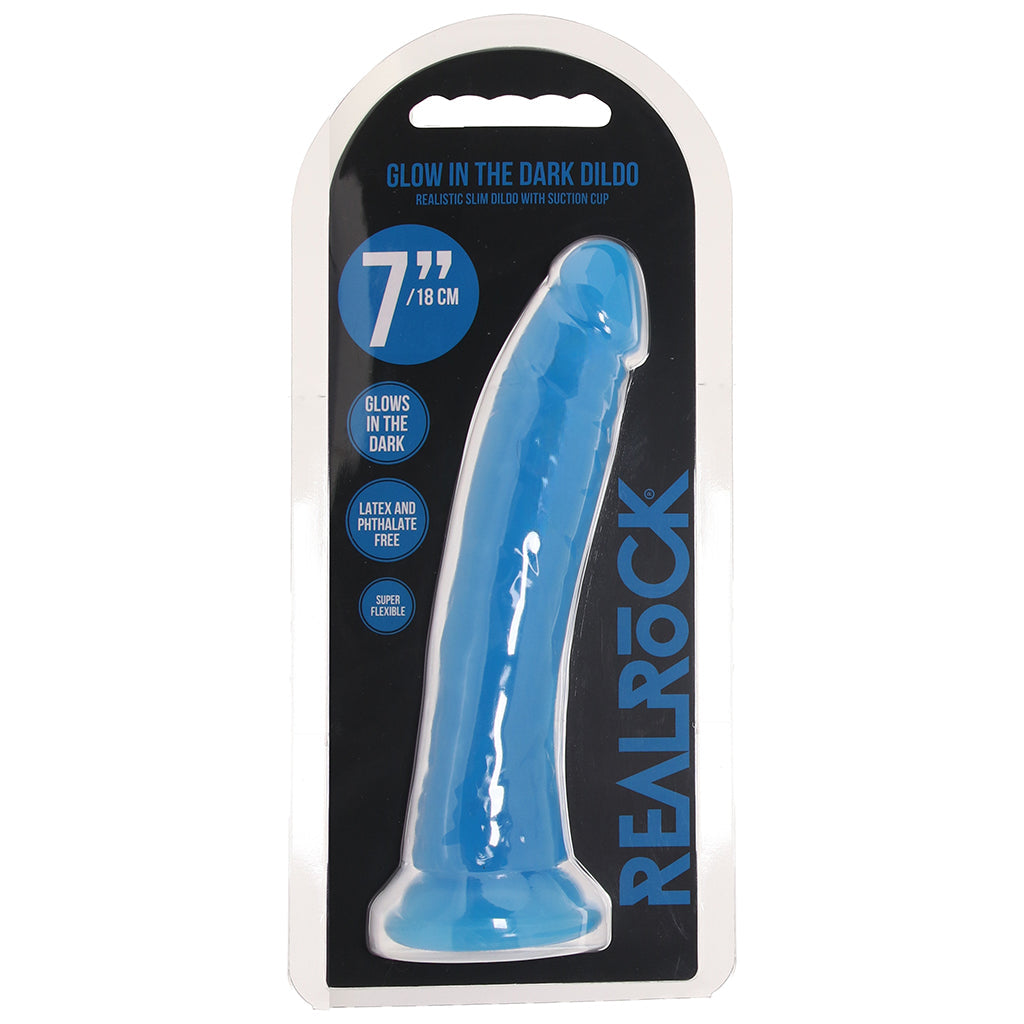 RealRock 7 Inch Glow-in-the-Dark Slim Dildo in Blue Dildo Sex Toys > Realistic Dildos - Tophatter Daily Deals